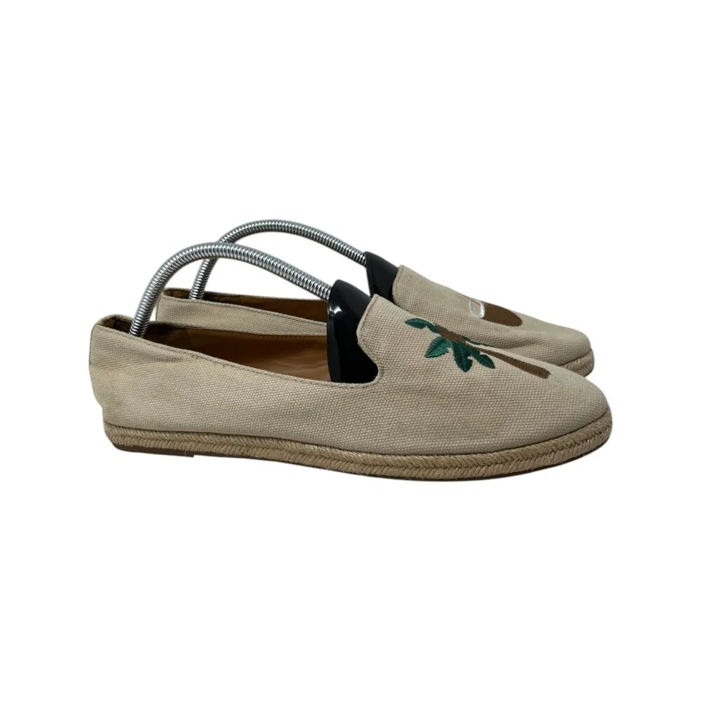 J.Crew Flats Shoes Women's Size 11 Beige Canvas Palm Tree Coconut Espadrille